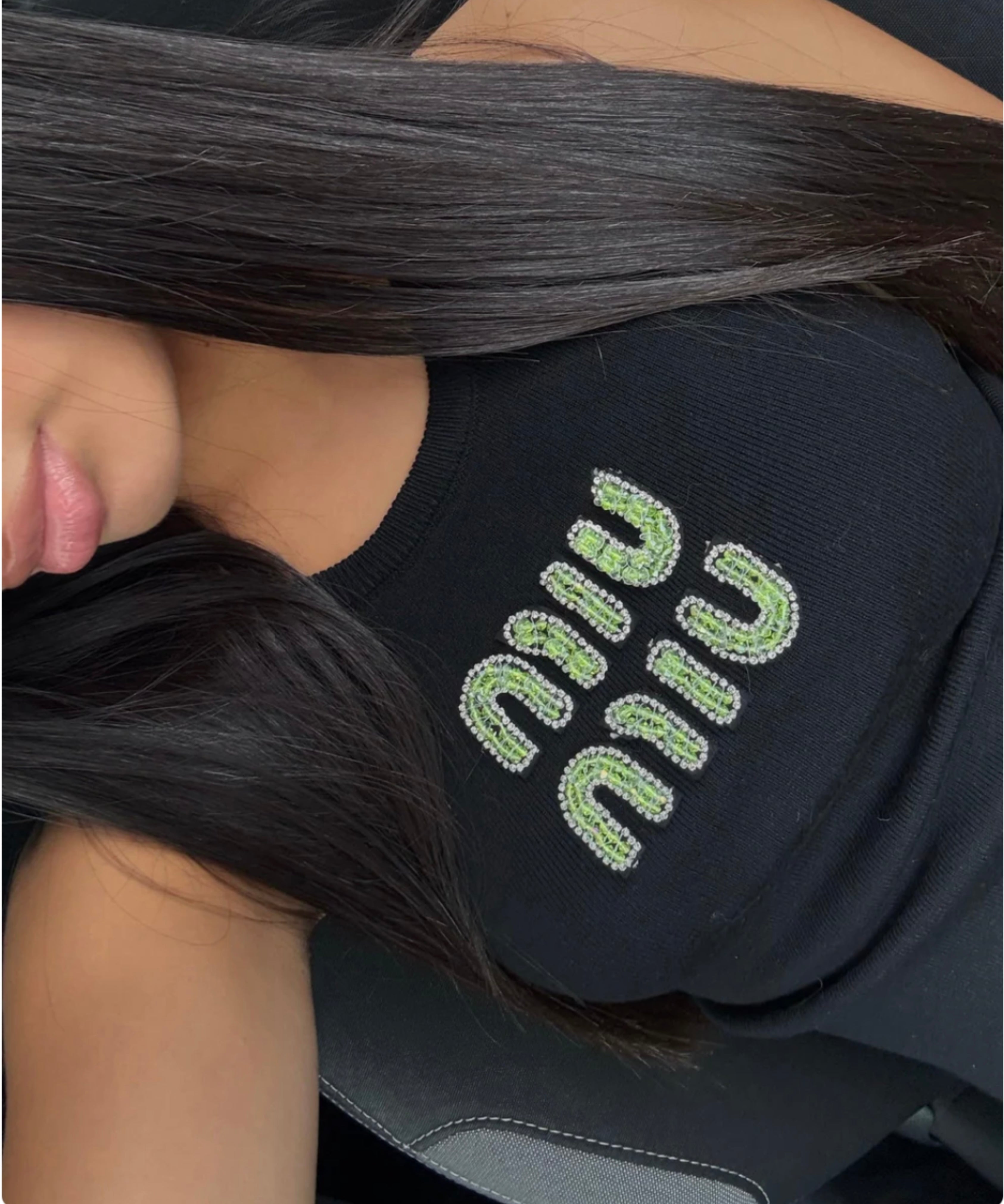 TOP MIU STRASS NOIR / VERT