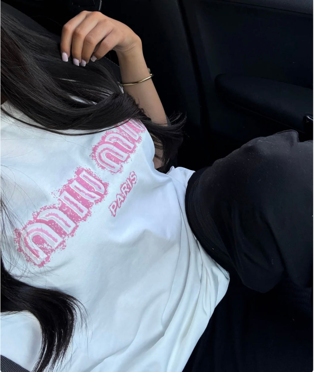 T-SHIRT MIU BLANC/ROSE