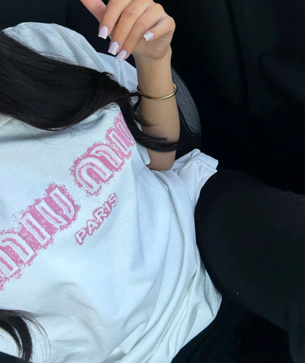 T-SHIRT MIU BLANC/ROSE