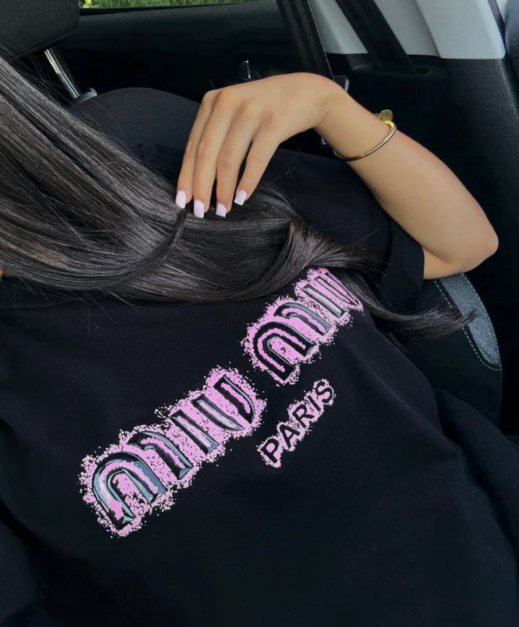 T-SHIRT MIU NOIR/ROSE