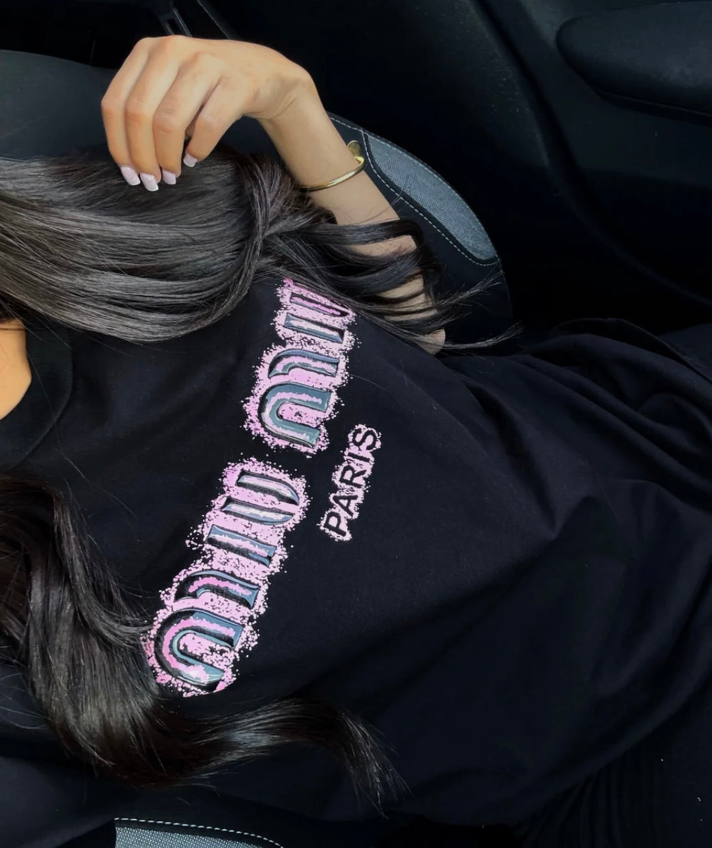 T-SHIRT MIU NOIR/ROSE
