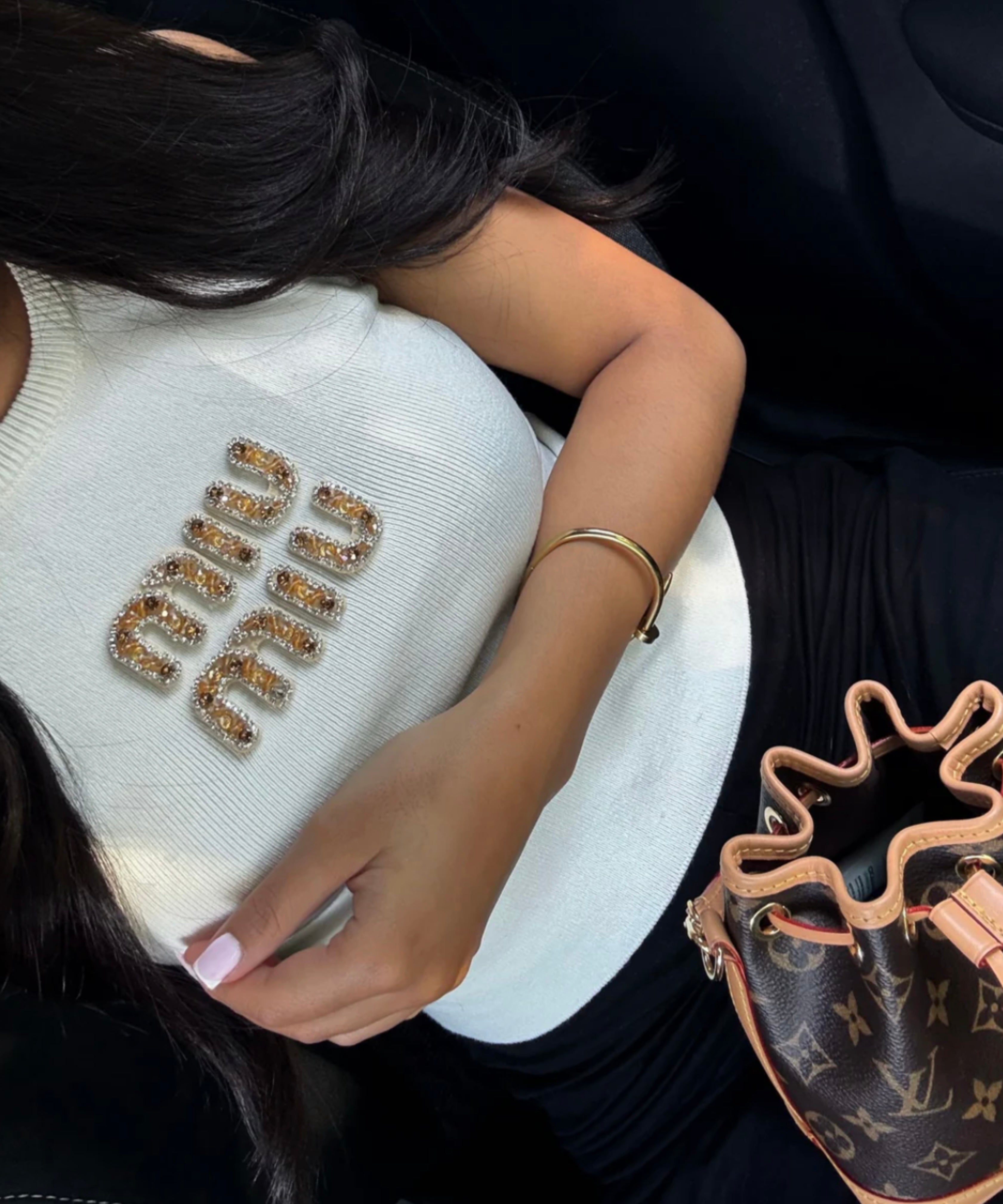TOP MIU STRASS BLANC / MARON