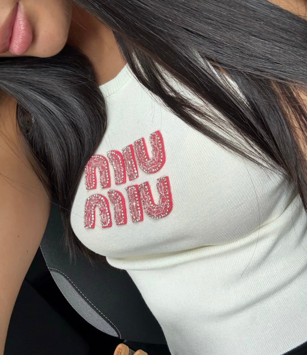 TOP MIU STRASS BLANC / ROSE