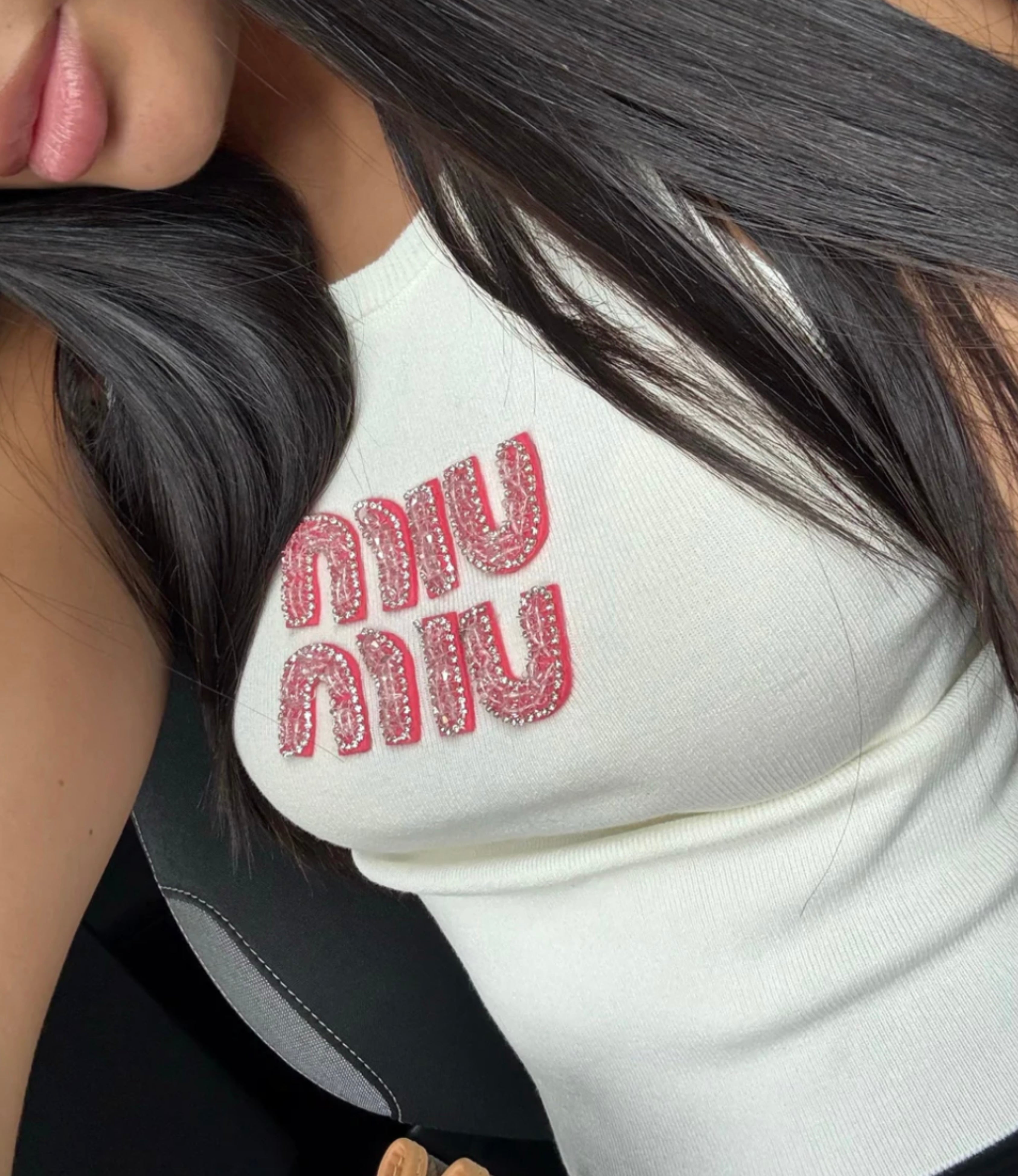 TOP MIU STRASS BLANC / ROSE