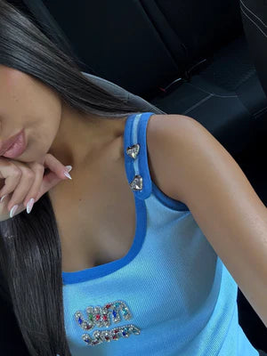 TOP MIU BOUTON BLEU