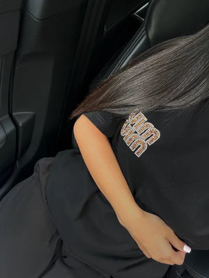 T-SHIRT MIU STRASS NOIR/MARRON