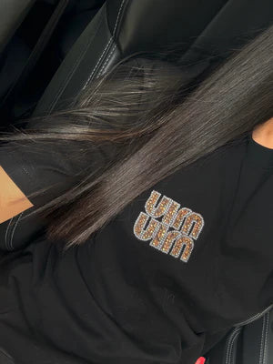 T-SHIRT MIU STRASS NOIR/MARRON