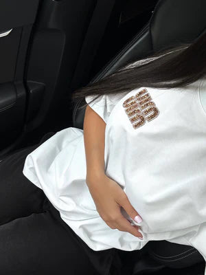T-SHIRT MIU STRASS BLANC/MARRON