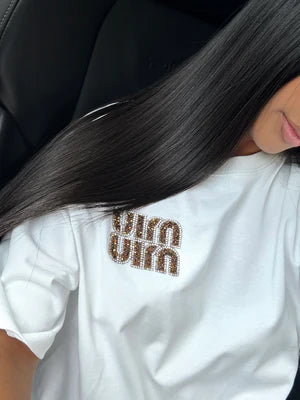 T-SHIRT MIU STRASS BLANC/MARRON